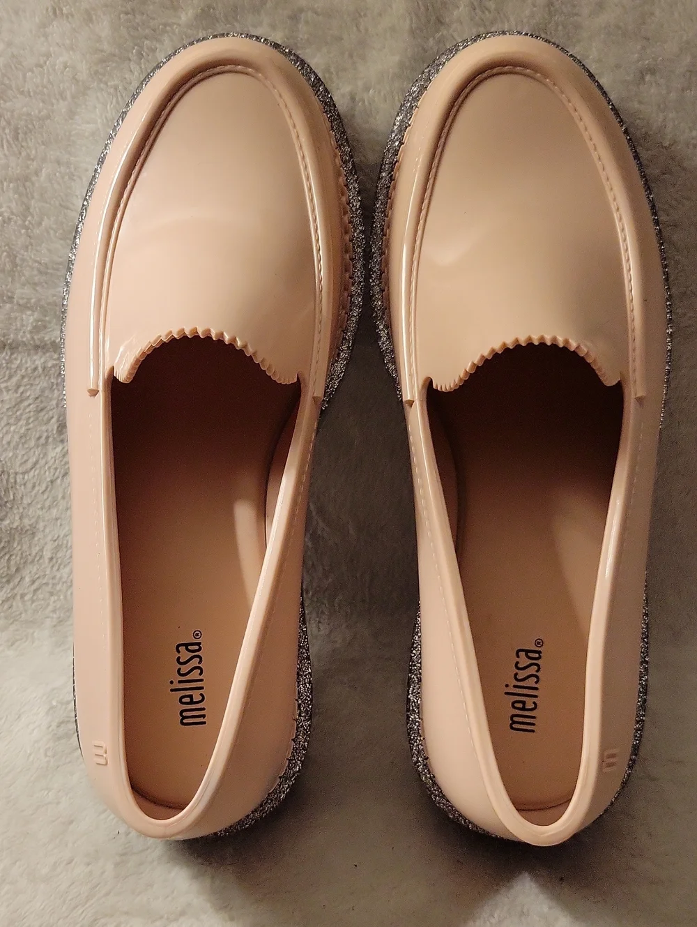 Melissa Blush And Silver Glitter Platform Royal Loafers Size 7